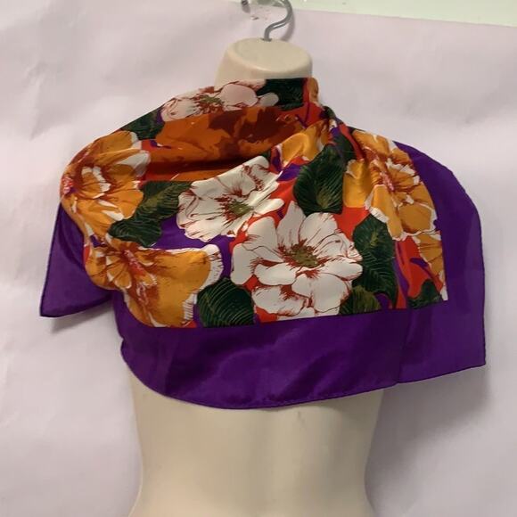 POLISIL CREPE 100% POLYESTER VIBRANT FLORAL COLOR SCARF - Picture 2 of 5